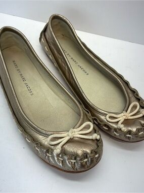 Marc By Marc Jacobs Metallic Silver Leather Moccasin Flats 36.5 (US 6.5) Laced